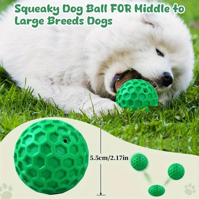 Brinquedo de Borracha Natural Resistente para Cães, Bola Indestrutível com Som para Mastigadores Agressivos, Sabor Carne, Design Hexagonal, Saúde Dental