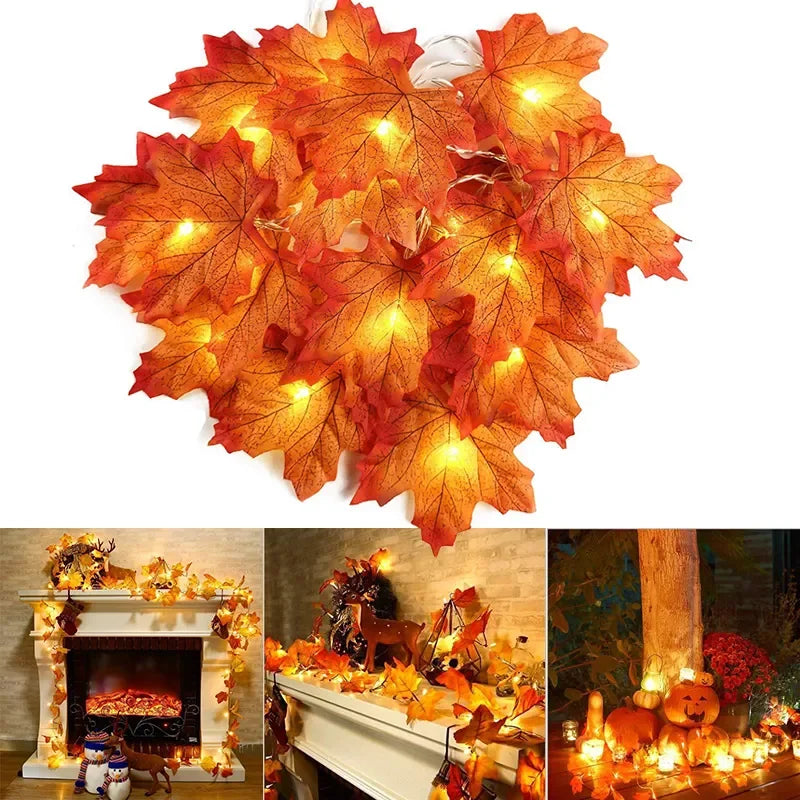2/3/6m decoração de natal folhas de bordo artificiais folhas led luz corda lanterna guirlanda festa em casa diy deco halloween novo sim
