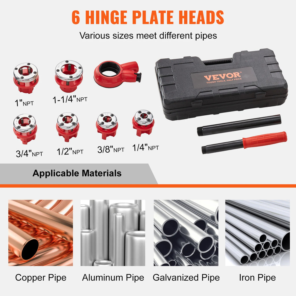 SucceBuy Manual Rosqueador de Tubos Ferramenta de Catraca Conjunto de Rosqueamento de Tubos Portátil com 6 PCS Morre para Tubos de Cobre de Ferro de Alumínio Galvanizado