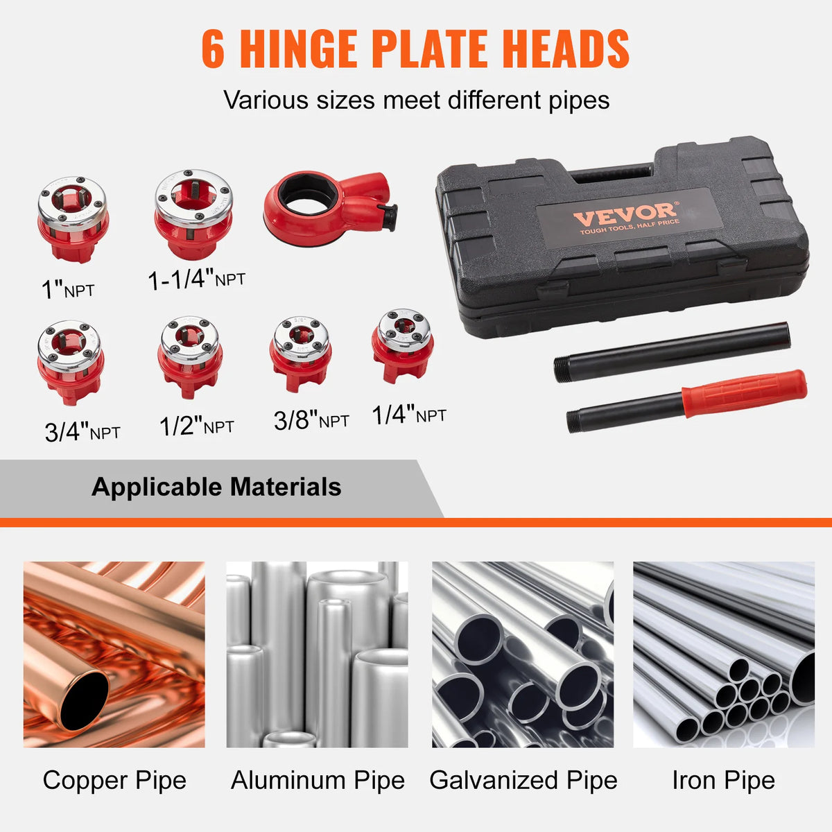 SucceBuy Manual Rosqueador de Tubos Ferramenta de Catraca Conjunto de Rosqueamento de Tubos Portátil com 6 PCS Morre para Tubos de Cobre de Ferro de Alumínio Galvanizado