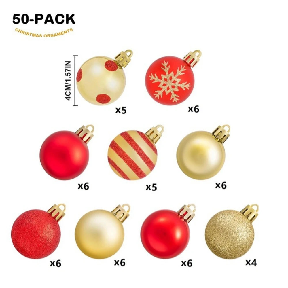 1 conjunto de 50 peças pingentes de bola de natal coloridos de 4cm