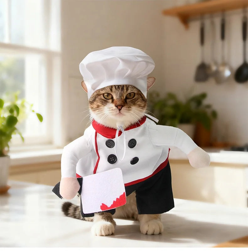 Fantasia Engraçada de Chef para Pets, Roupa de Confeiteiro Fofa para Cães e Gatos para Festas, Aniversários, Sessões de Fotos e Cosplay – Vestuário para Filhotes e Gatinhos
