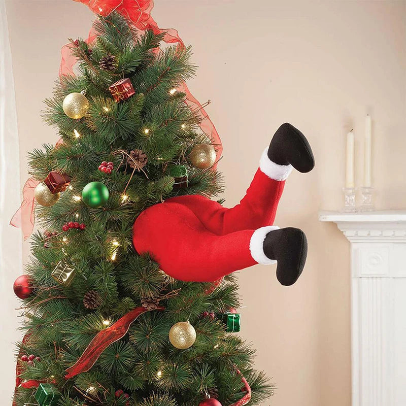 Decoração da árvore de natal papai noel pernas de pelúcia porta decoração papai noel elf perna decoração de natal para casa pendurado ornamentos 2024