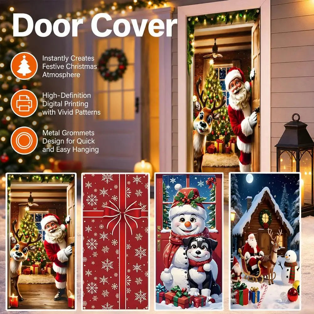 Decorações para cobrir a porta no Natal, banner com tema de Papai Noel e presentes, painel decorativo para a varanda, banner para a porta da frente, artigos para festas com tema de casa de campo.