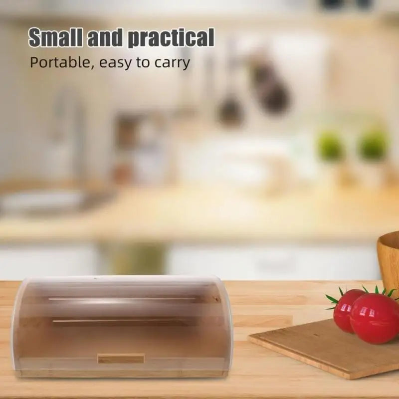 Caixa organizadora pão bambu natural com tampa transparente para frescor e fácil visualização, perfeita para armazenamento