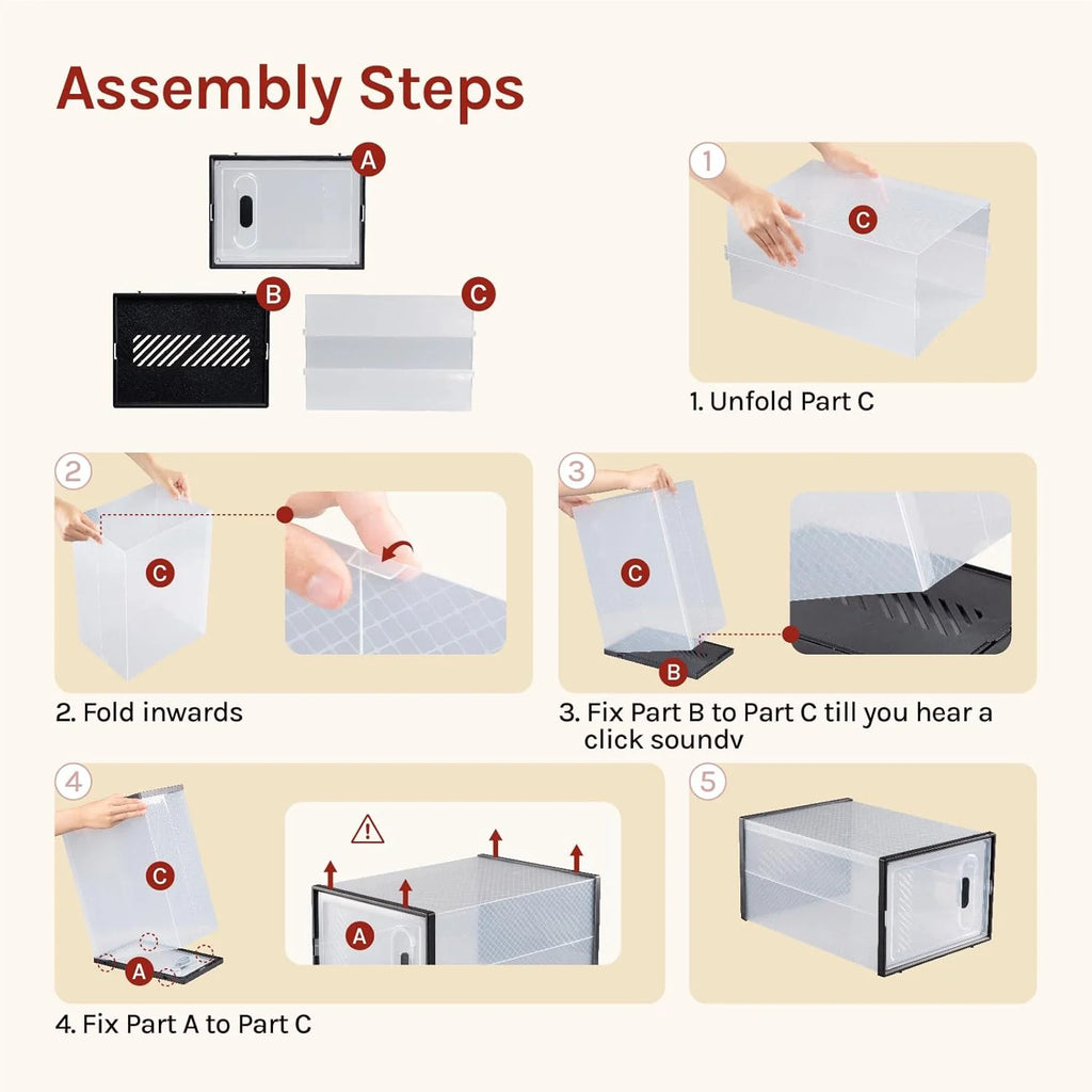 WOLTU 8/12/18PCS Caixas de sapato empilháveis Modular DIY Sapateira Cubos de sapato dobráveis de plástico transparente para corredor sala de estar