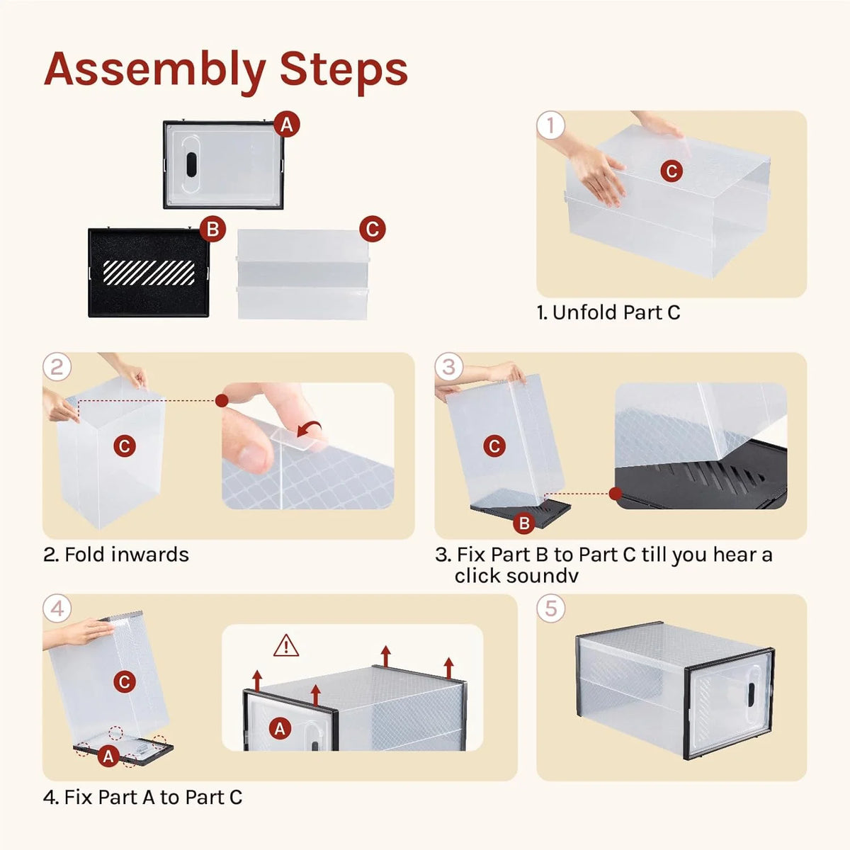 WOLTU 8/12/18PCS Caixas de sapato empilháveis Modular DIY Sapateira Cubos de sapato dobráveis de plástico transparente para corredor sala de estar