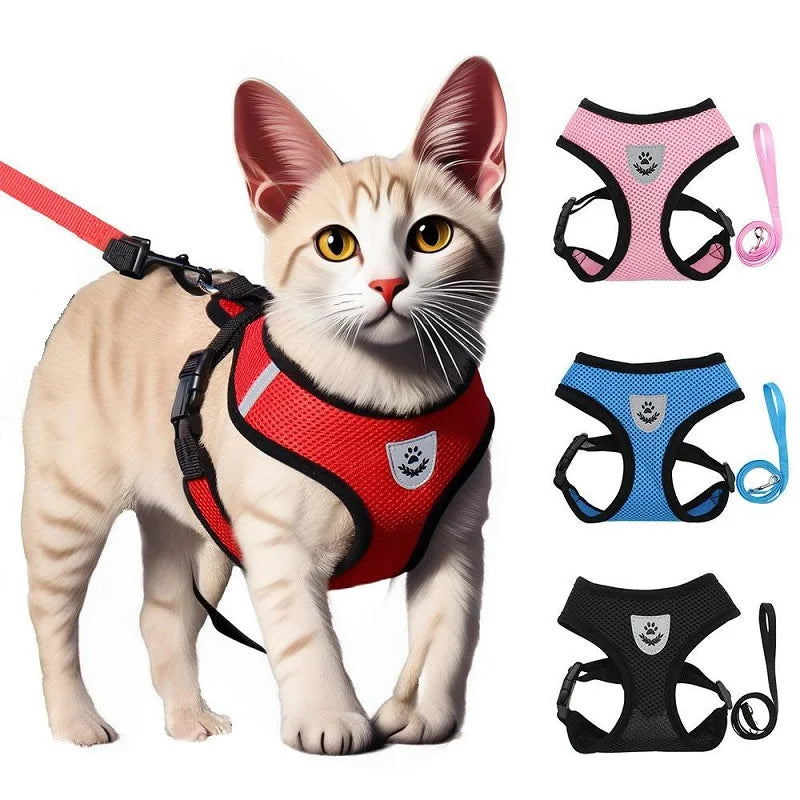 Trela e arnês para gatos, tenda para gatos, cinto de pescoço para gatos, anti-fuga, animais de estimação, colete, cinto de pescoço para cães mbd01