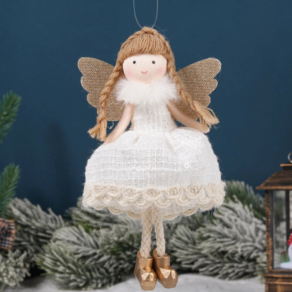 Natal Pendurado Malha Sequin Saia, Anjo Xmas Árvore Pingente Enfeites, Decoração de Casa, Noel, Presentes, 2022