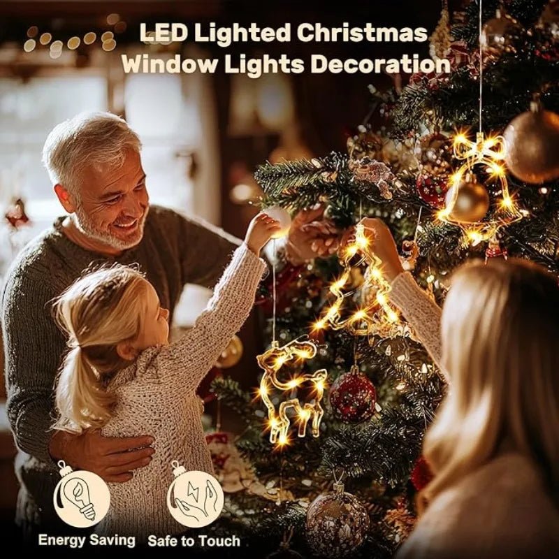 Led luzes da janela de natal silhueta decoração sino árvore de natal papai noel para o ano novo decoração de natal lâmpada de corda de fadas