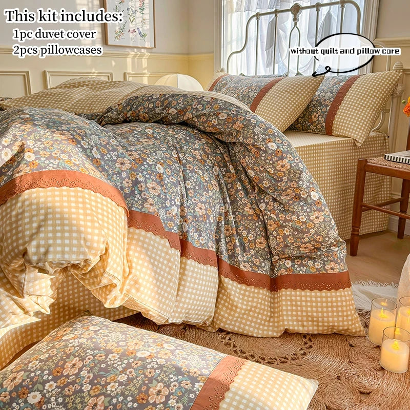 3 pçs floral conjunto de capa edredão fronhas sem enchimento coreano rendas conjunto cama gêmeo único rainha tamanho meninas linho