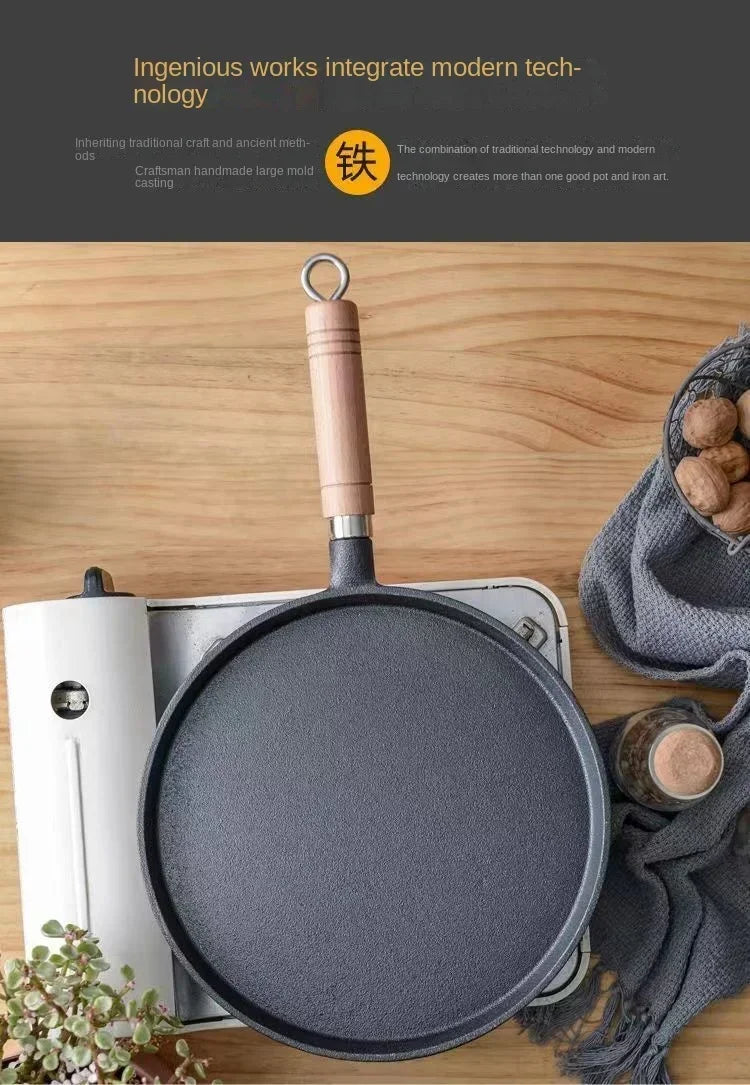Frigideira de ferro fundido de 26cm, não revestida, antiaderente, ovo, panqueca, crepe, bife, frigideira, fogão de indução a gás, panelas de cozinha Kasa & Pet Store