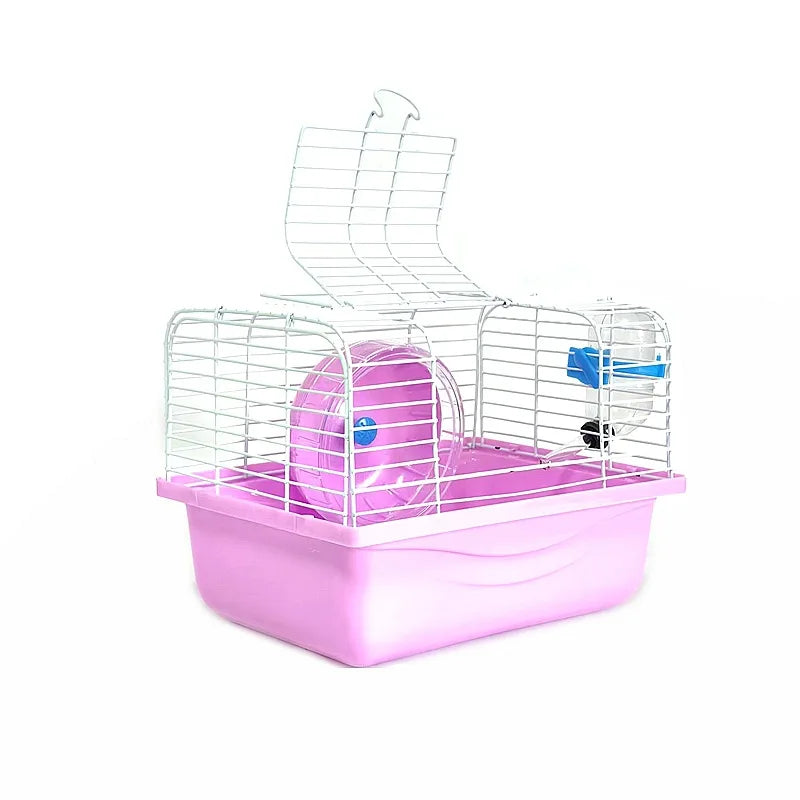 Gaiola de hamster pequena garrafa de água caixa de alimentação portátil transportadora carry case para suprimentos para animais de estimação caixa de gaiola de transporte com roda de corrida