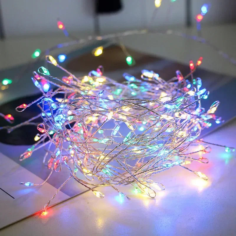 Luzes de cordão LED para decoração de árvore de Natal, guirlanda de Halloween e Ano Novo, luzes de fada com alimentação DC EU/US para decoração de casamento, festa e Natal