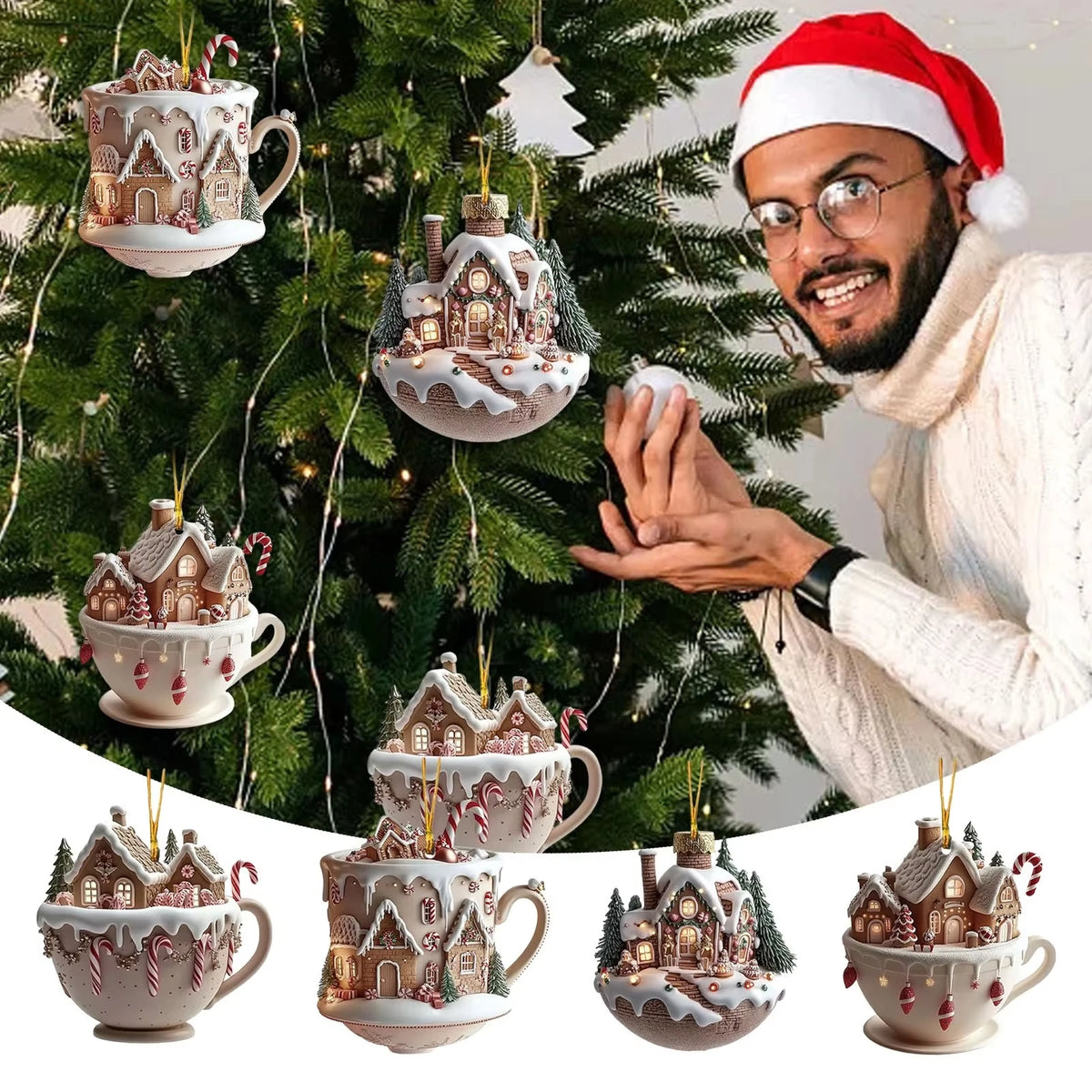Decorações de árvore de natal 2d acrílico plano casa quente pequena xícara de café pendurado pingente ornamentos ano novo decoração de festa em casa