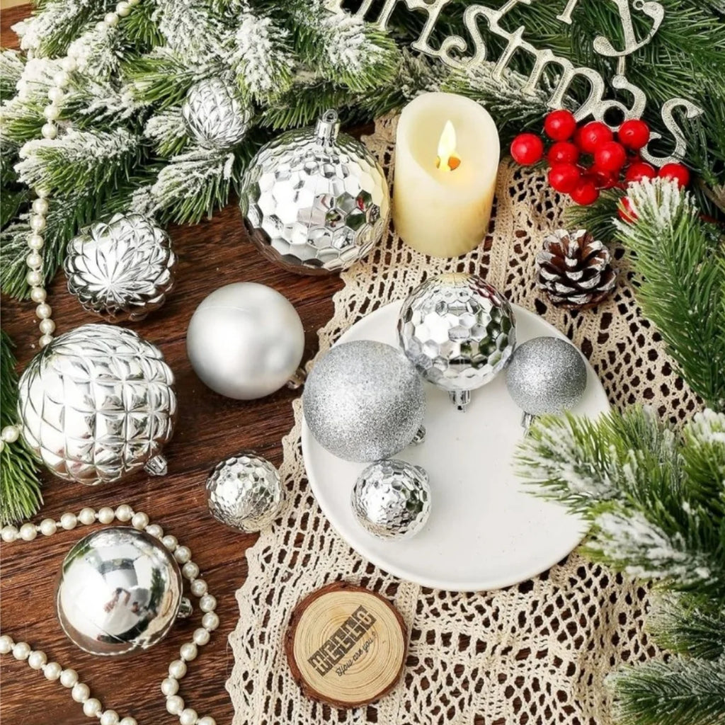 Conjunto de enfeites de bolas de natal, 3/4/6cm, enfeites inquebráveis de natal, bolas suspensas para festa de feriado, decoração de casamento (tira e azul)