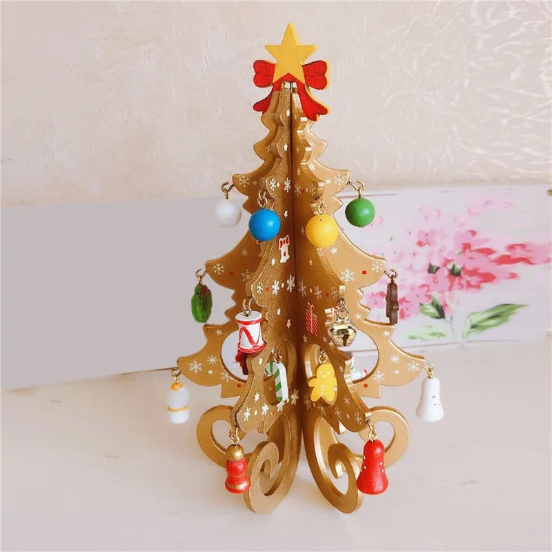 Árvore de natal infantil artesanal diy estéreo de madeira layout de cena de árvore de natal decorações de natal ornamentos 17 19cm de altura