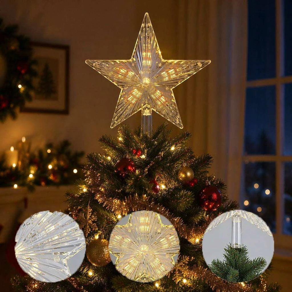 Estrela de Natal com Luz LED e Guirlanda Operada a Bateria para Decoração de Ambientes, Festas de Casamento e Lâmpada para Árvore de Natal Externa