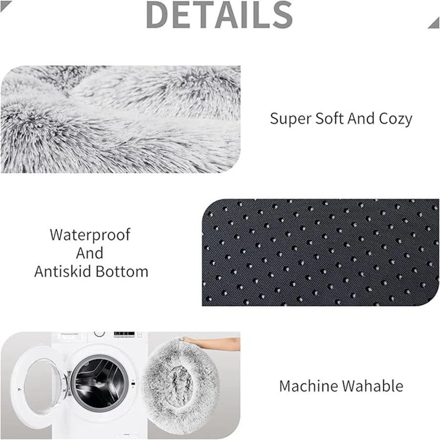 Cama Macia para Gatos e Cães, Almofada de Pelúcia Quente de Pelo Sintético, Cama Redonda Confortável em Formato de Rosquinha, Lavável para Cães e Gatos de Pequeno e Médio Porte