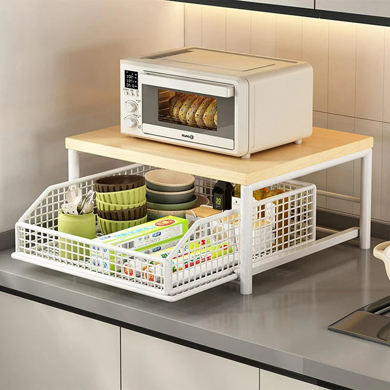 Organizador de Bancada de Cozinha – Prateleira Multiuso para Micro-ondas, Temperos, Máquina de Café e Impressora