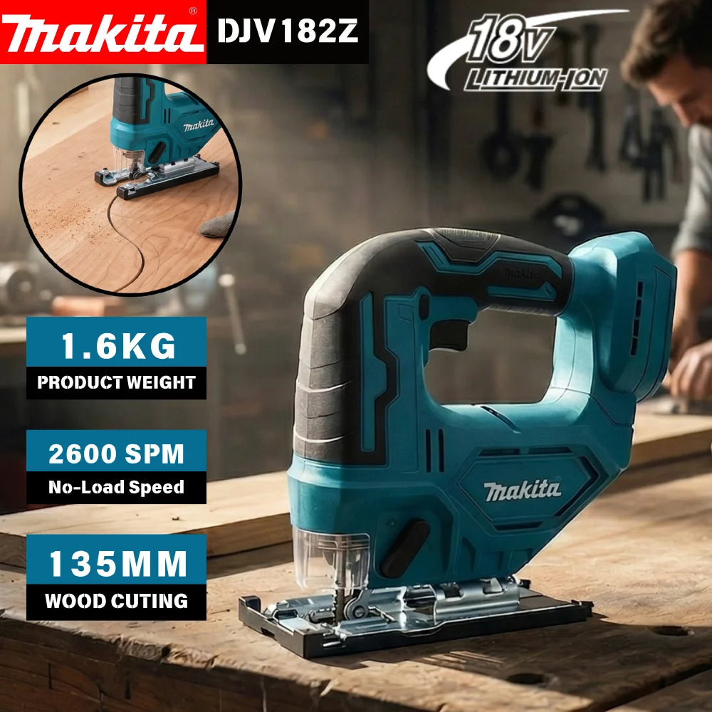 Serra Tico-Tico Makita DJV182Z 18V Sem Escovas, Curso de 26mm, 3500SPM, Serra Sem Fio para Corte de Madeira Curva