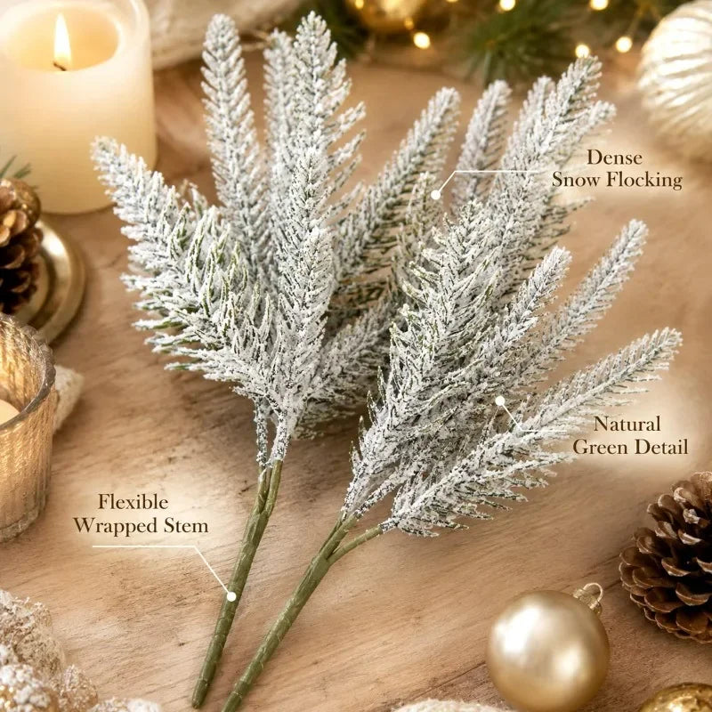 Galhos de Pinheiro Artificiais de Natal com Agulhas de Pinheiro Nevadas, Guirlanda de Planta Artificial para Decoração DIY