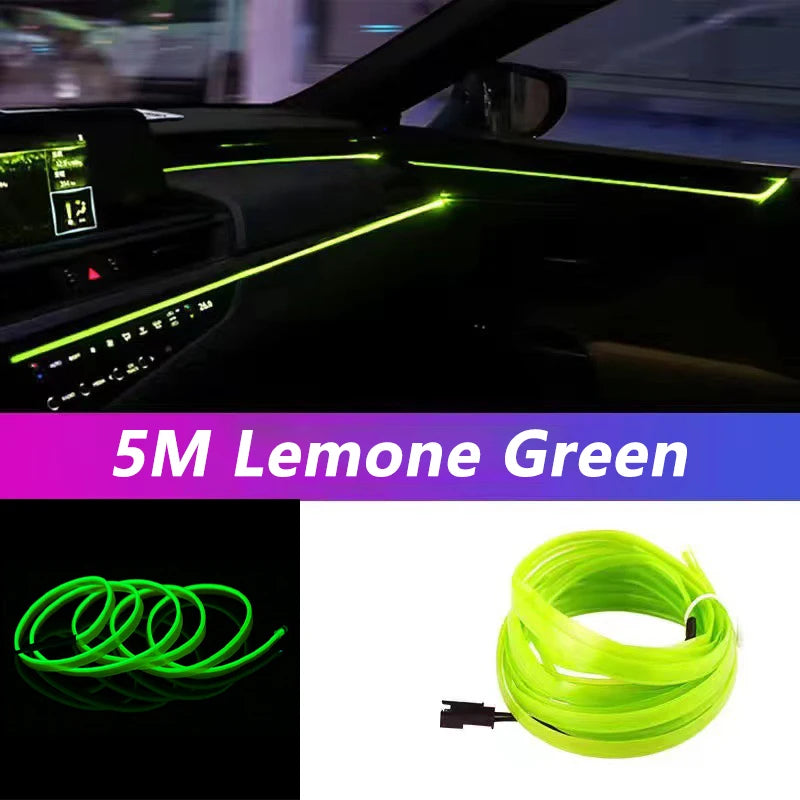 Carro Interior LED Strip Light, Neon EL Fiação, Lâmpada Decorativa para Auto, Luz Ambiente Flexível, Diodo de Festa Atmosfera, USB, 5m