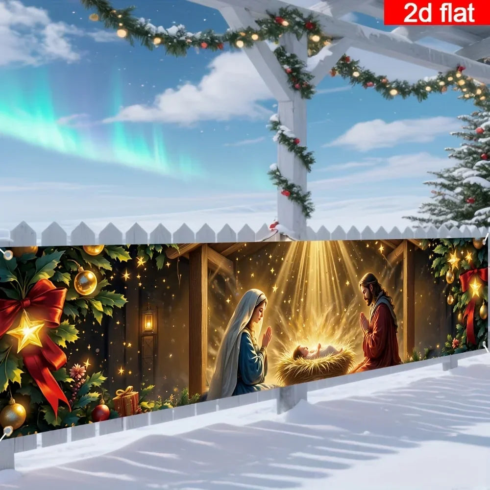 Banner de Natal para o pátio, decorações natalinas com tema de presépio, ideal para decoração de pátios ao ar livre e para cercas de jardim.