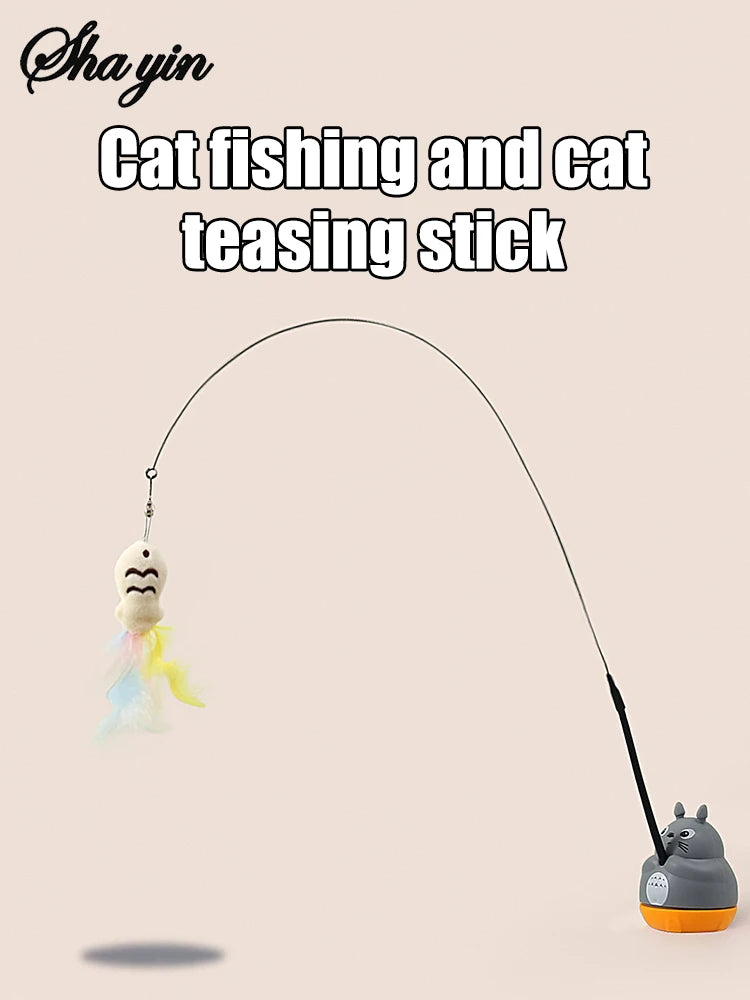 1pc animal de estimação pequeno gato pesca e gato provocando vara rotação de 360 graus com sinos de penas e fio de aço gato provocando vara