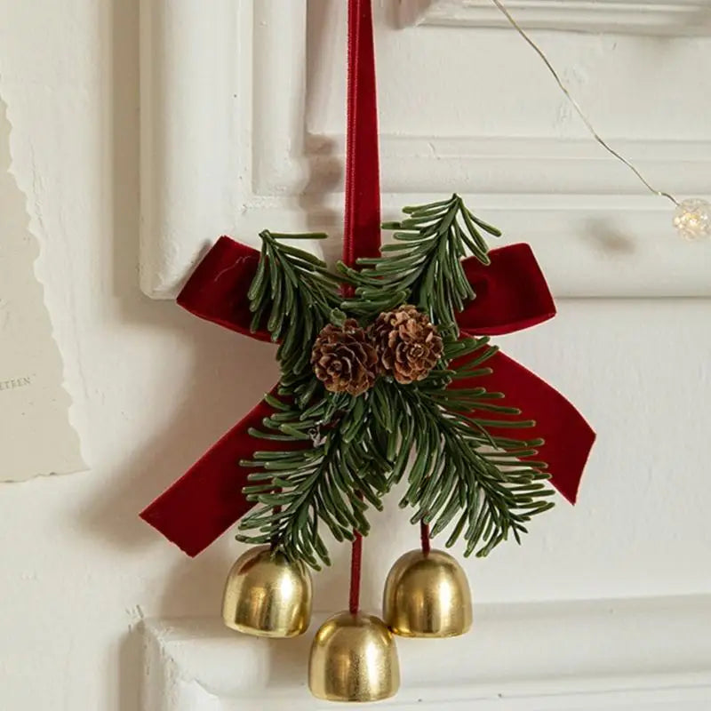 E8bd veludos bowknot pinha sinos árvore pendurado ornamento decoração para casa