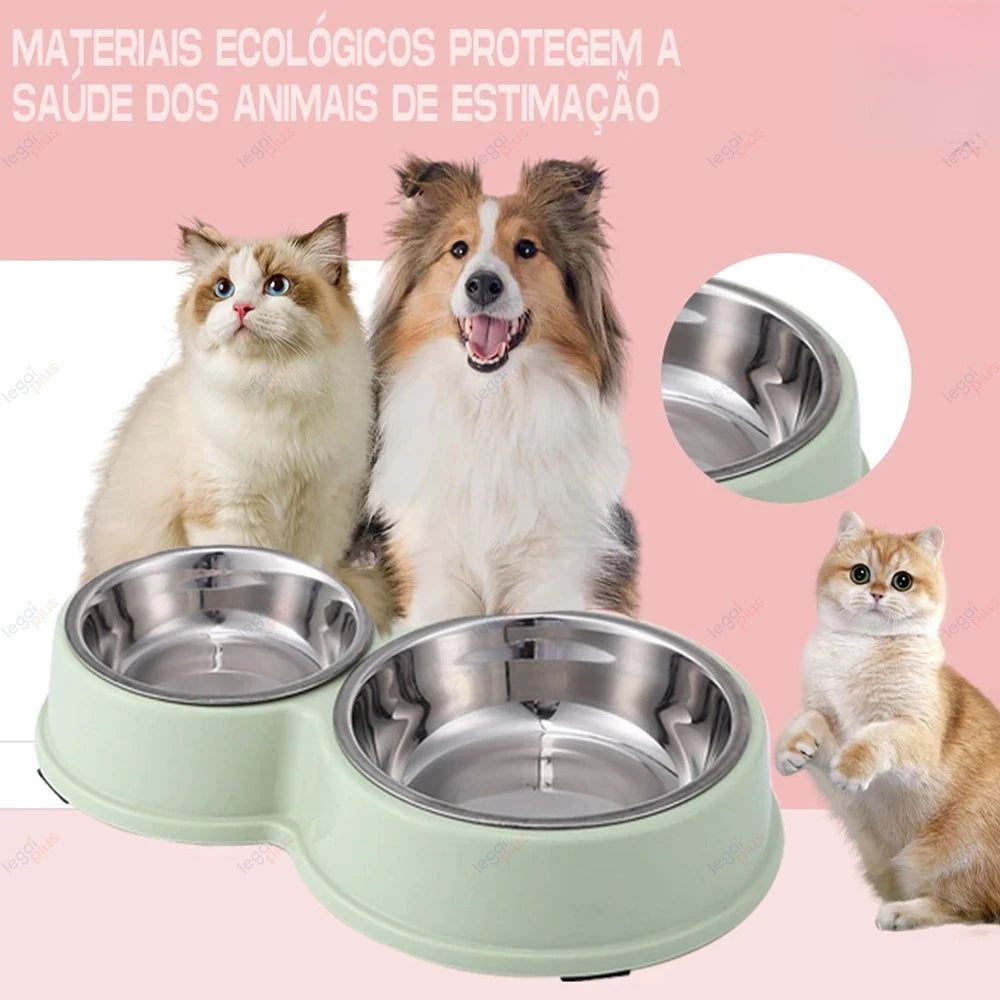 Comedouro Bebedouro Duplo Aço Inox Base Antiderrapante para Caes e Gatos Facil de Limpar