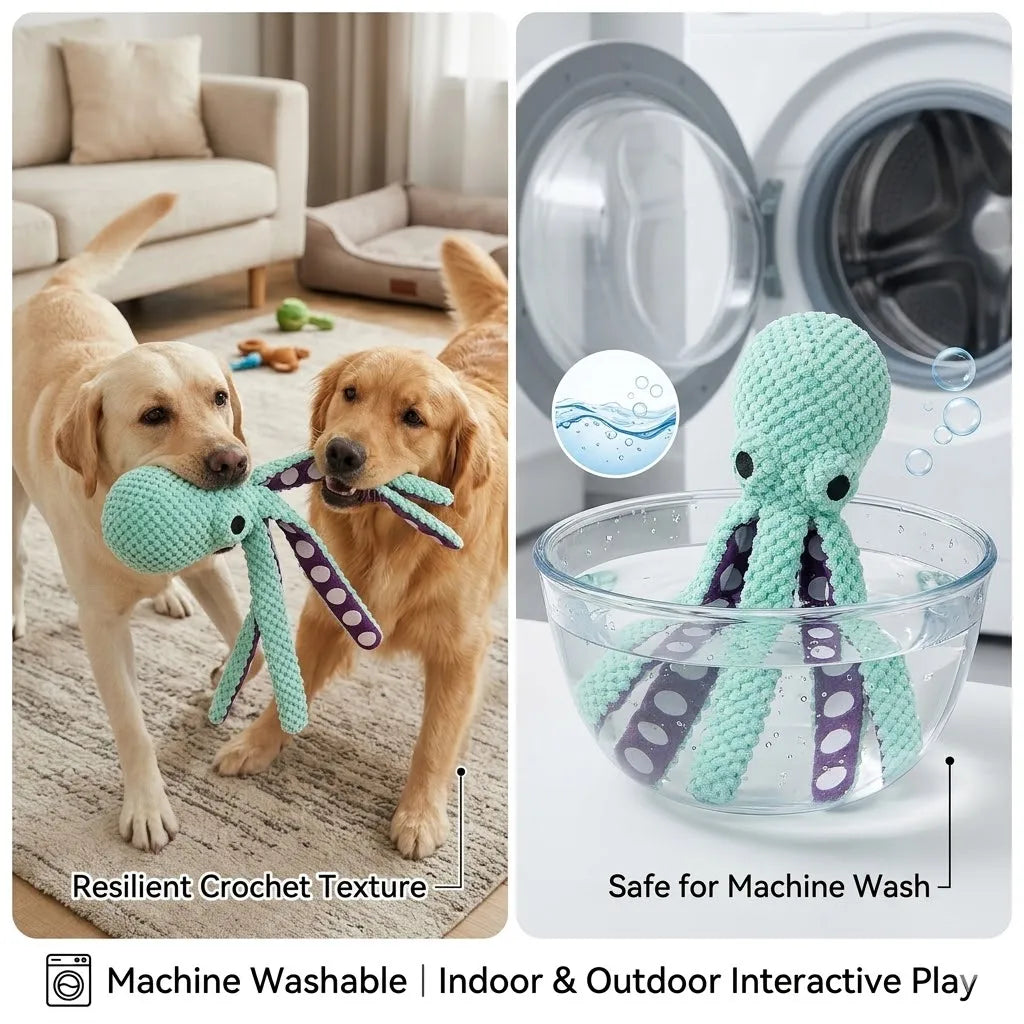 Brinquedo de Pelúcia Interativo para Cães, Polvo com Som e Tentáculos Crocantes, Brinquedo de Mastigar em Formato de Abacaxi com Apito e Som de Crocante, para Cães Pequenos e Médios