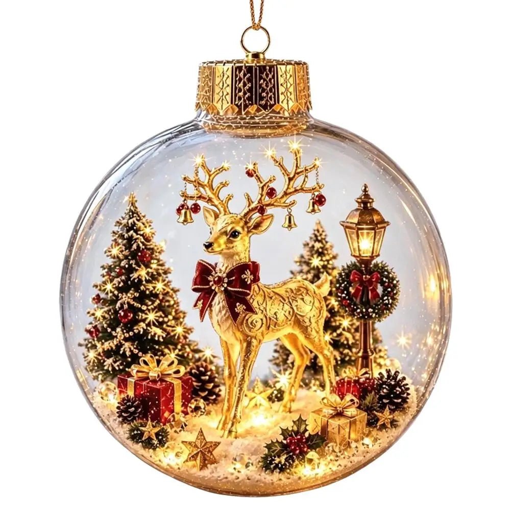 Decorações de Natal com Luzes, Criativas, com Temas de Quebra-Nozes, Rena, Boneco de Neve, Árvore de Natal Brilhante, Pingente de Bola de Cristal