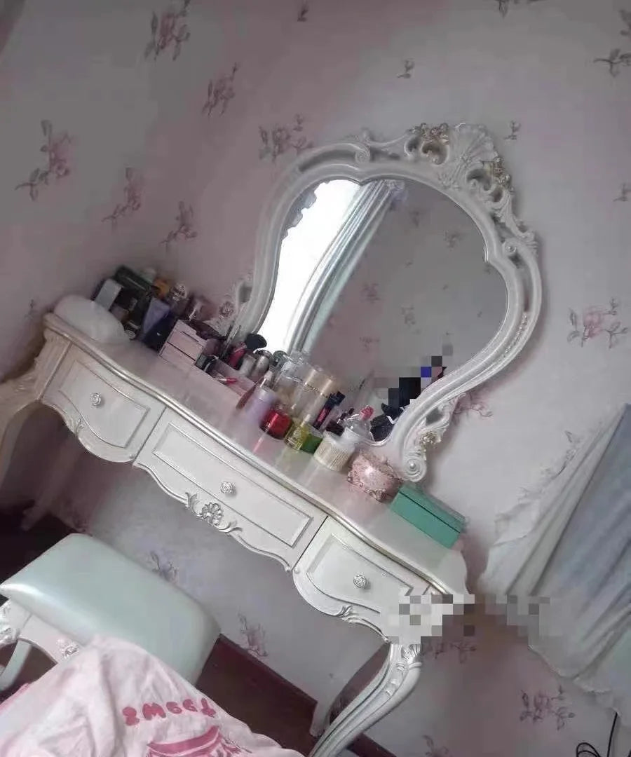 European Decor Makeup Vanity Desk Wooden Drawer White Black Makeup Vanity Desk Mirror Corner Komody Master Bedroom Furniture
