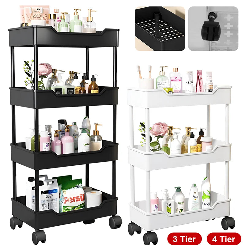 Carrinho organizador de cozinha móvel de 3/4 camadas com rodas, carrinho de armazenamento, prateleira, banheiro, rack de armazenamento, carrinho de bar