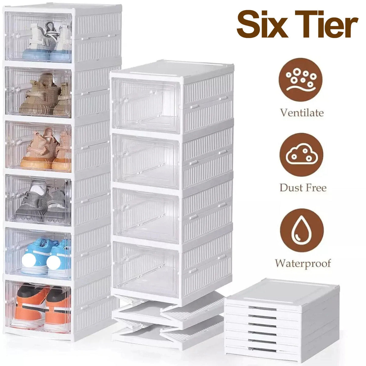 6 camadas caixa de armazenamento sapato rack organizador economia espaço dobrável plástico transparente sapato formadores para parede canto prateleira empilhável