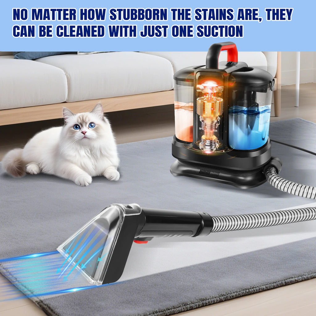Máquina de Limpeza de Manchas para Casa, Tecidos, Assentos de Carro, Estofados, Resíduos de Animais de Estimação, Sofás e Carpetes, Potência de Sucção de 13Kpa