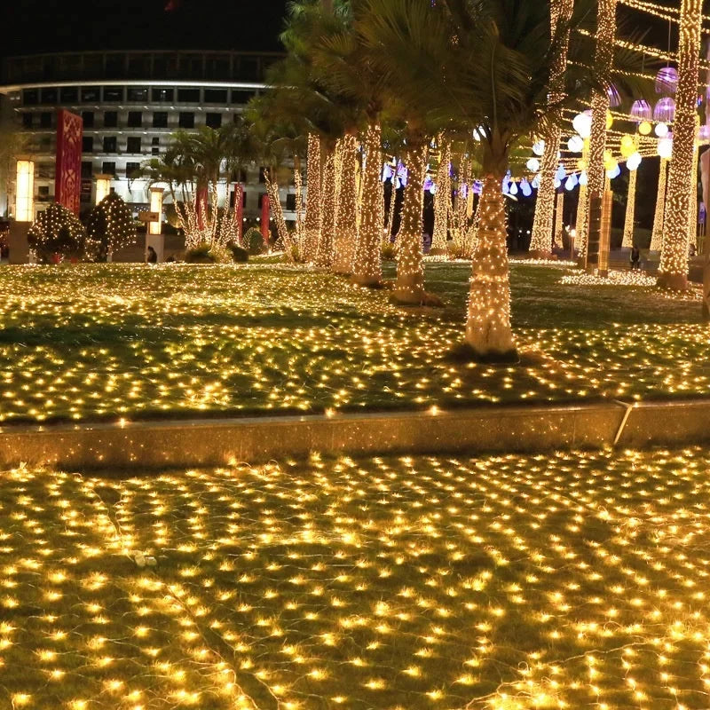 Decorações de natal lâmpada led rede de pesca luz ao ar livre à prova dwaterproof água rua árvore decoração luz festival casamento malha luz