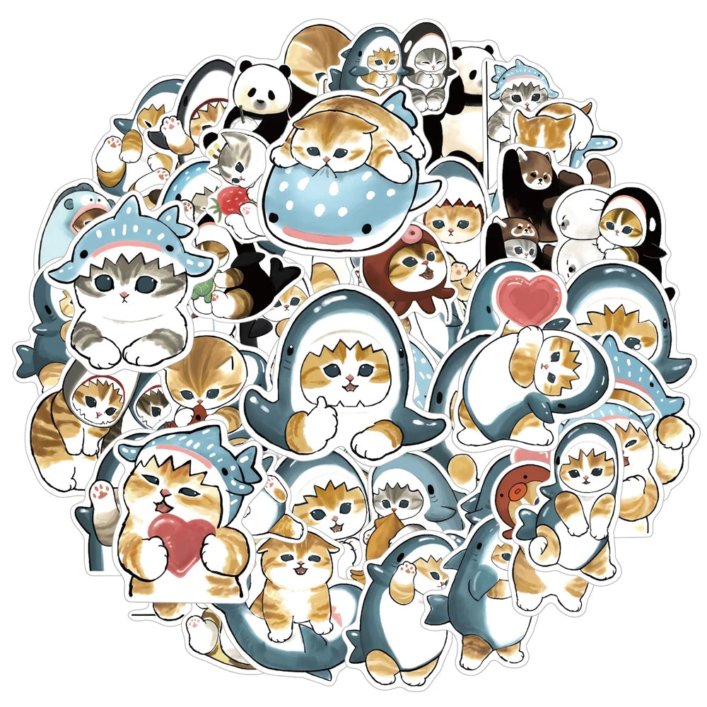 10/30/50 pçs bonito tubarão com capuz diversão gato adesivos decalques decoração mala scrapbooking portátil telefone papelaria brinquedo presente