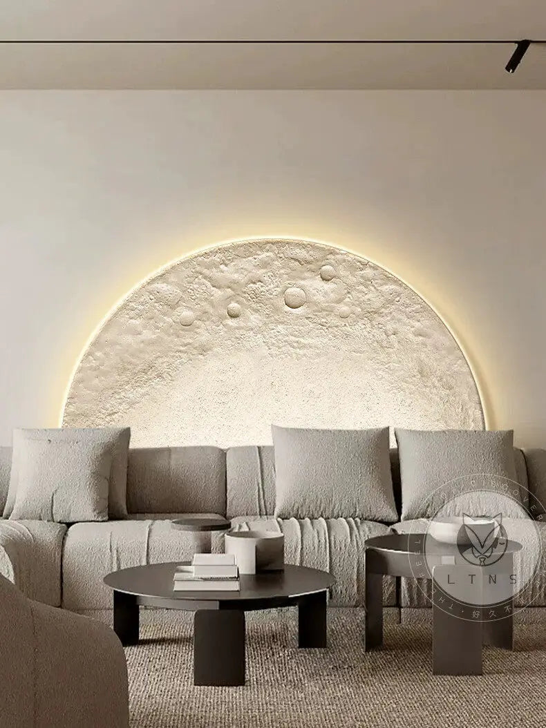 Pintura Decorativa para Sala de Estar com Tema Lunar, Pintura com Lâmpada LED de Parede, Painel de Fundo, Sensação de Alto Padrão, Pintura Suspensa em Arenito