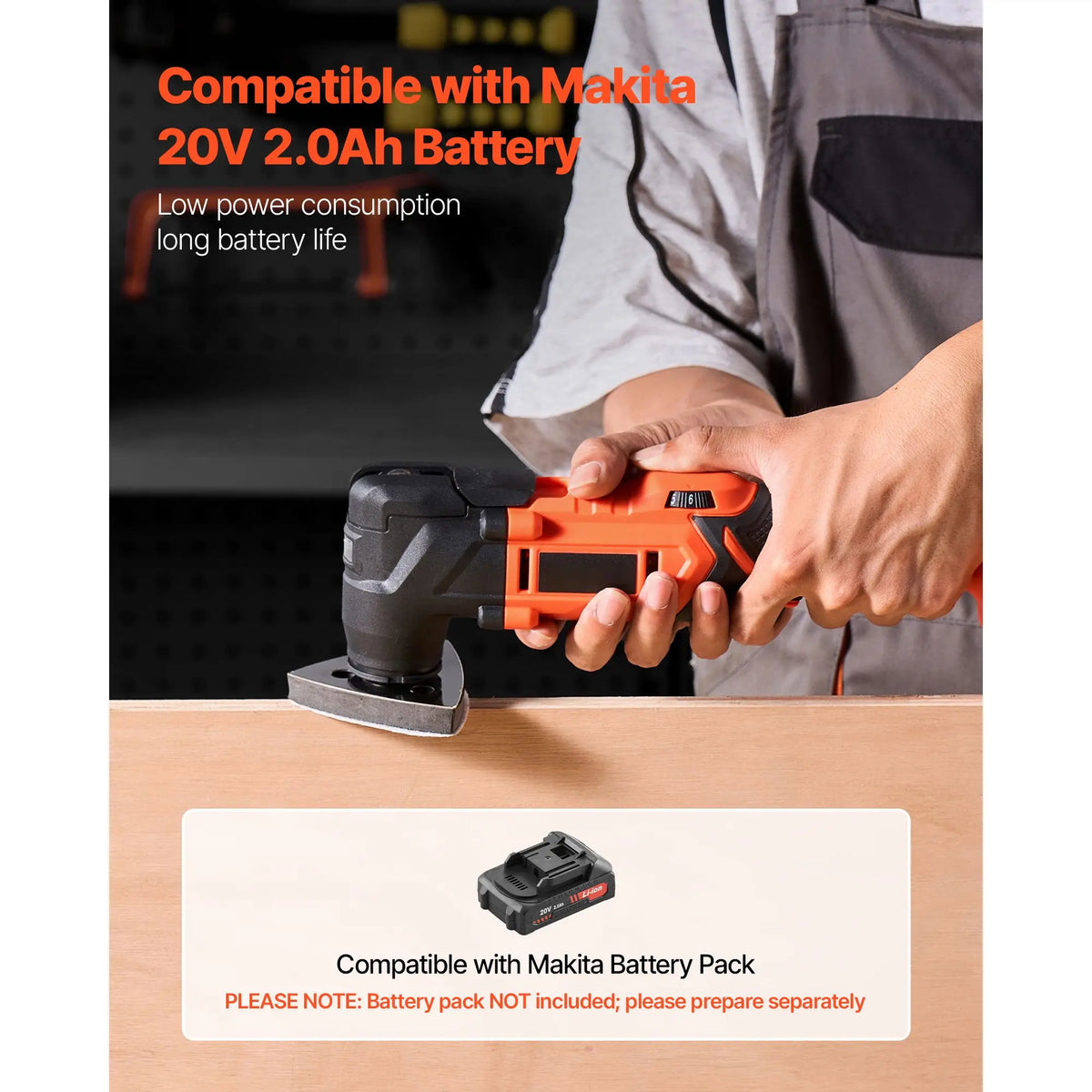 20V Cordless Oscillating Tool Multitool with 6 Variable Speeds 8500-17000 OPM 3.2 Degree Angle Battery Powered
