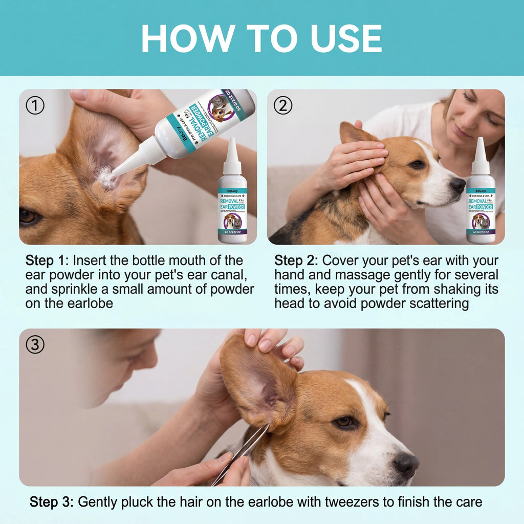 Pó de Limpeza de Ouvidos para Cães e Gatos, Pó Profissional para Remoção de Pelos dos Ouvidos, Alivia Coceira, Mantém Seco, Suprimentos para Cuidado dos Ouvidos de Animais de Estimação
