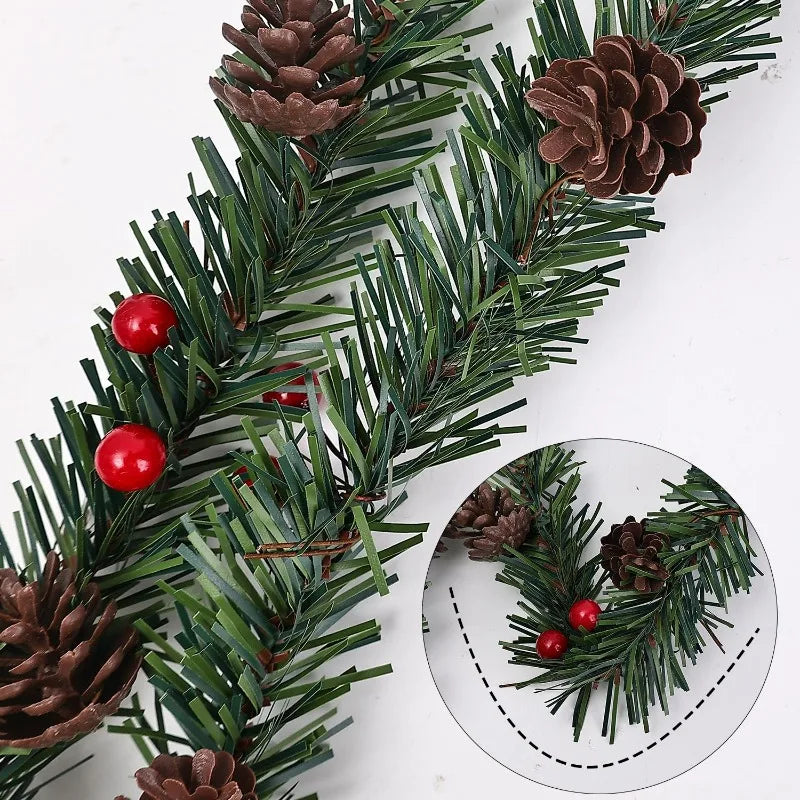 Guirlanda de Natal com Pinhas e Frutas Vermelhas, Árvore de Natal Artificial, Guirlanda de Galhos de Pinheiro, Decoração para Festas em Casa