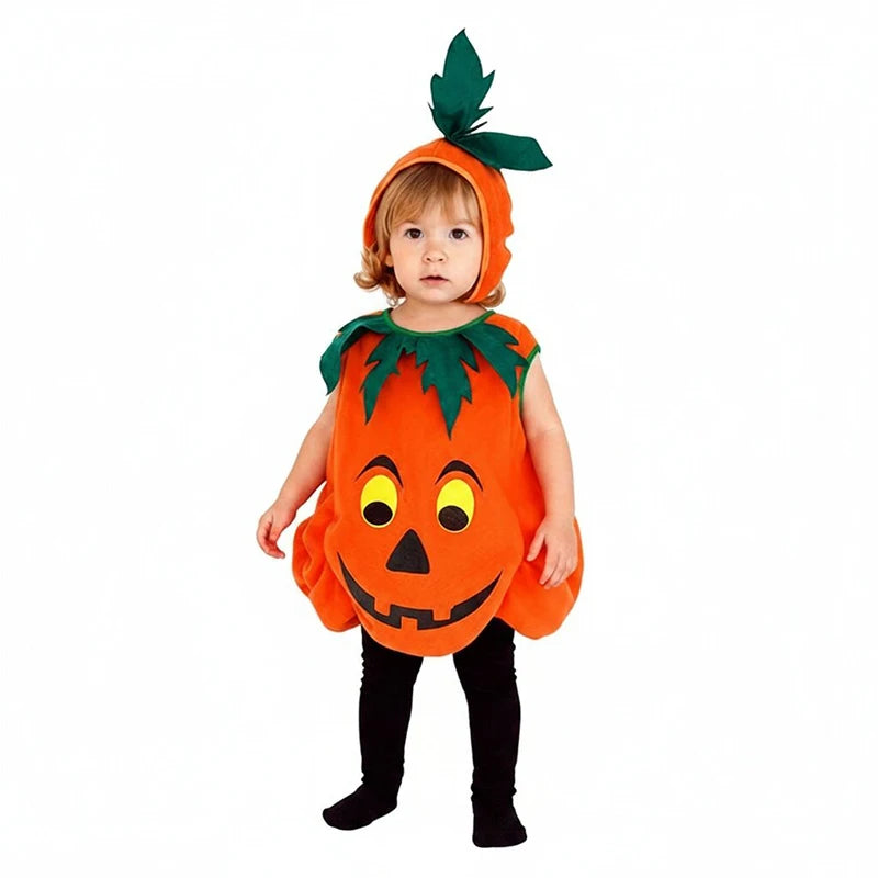 Macacão Infantil 2026 para Meninas e Meninos, Fantasia de Abóbora de Halloween com Chapéu, Cosplay para Apresentação em Palco, Fantasia para Festa de Natal