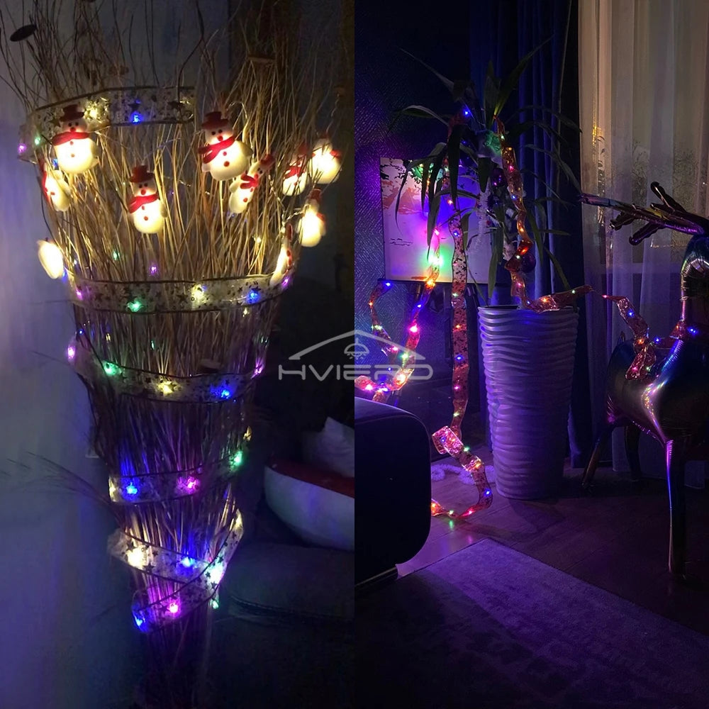 Fita fada discoteca luz árvore de natal branco quente decoração atmosfera ouro ano novo para festa buquê diy arco corda lâmpada