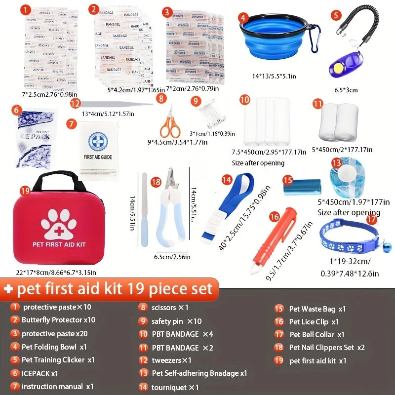 Kit de primeiros socorros para animais de estimação: contém suprimentos de emergência e cobertor de emergência, adequado para caminhadas, camping e mochilão.