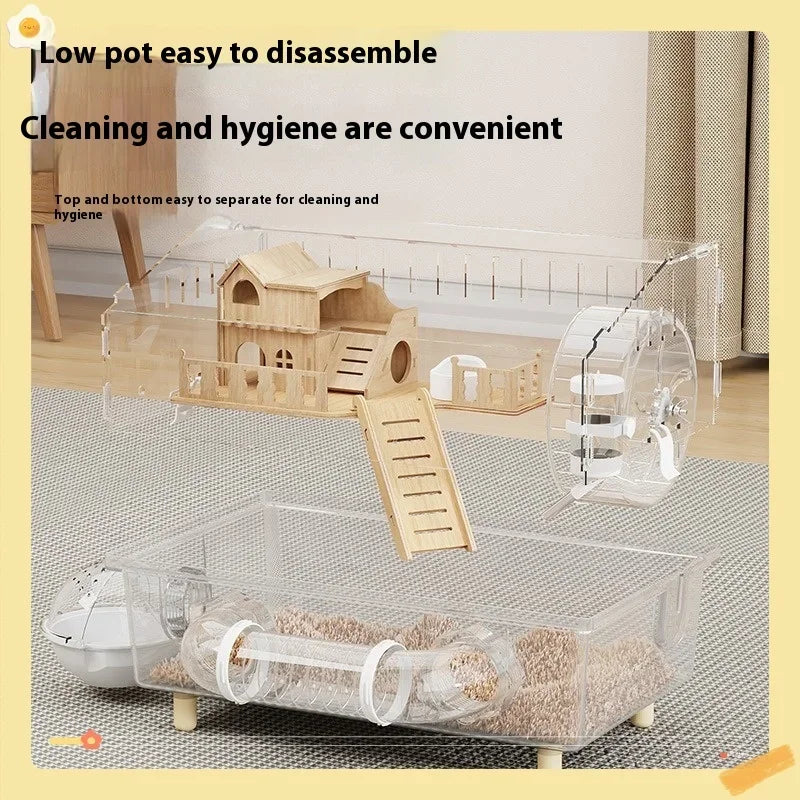 Gaiola para Hamster Espaçosa em Acrílico Transparente com Acessórios, Habitat para Roedores, Suprimentos para Pequenos Animais