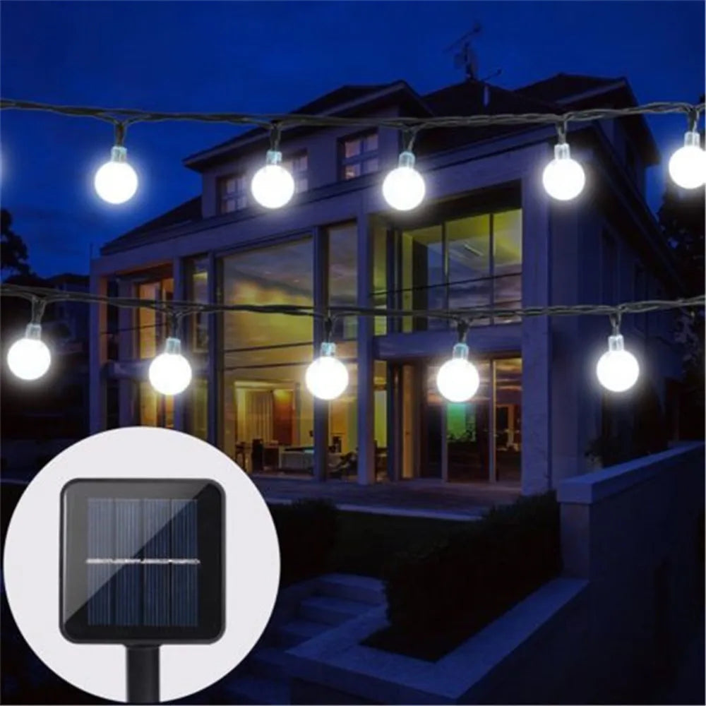 100 conduziu a lâmpada solar para exterior, impermeável, 12m, 12m, luz-acima, fada, bola de cristal, guirlandas do jardim, decoração do Natal
