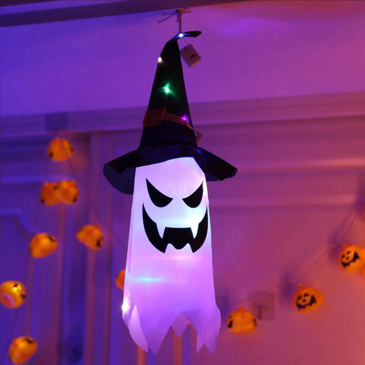 Luzes de Cordão em Forma de Chapéu de Bruxa para Halloween, Luzes LED Quentes/Coloridas, Decoração Brilhante para Jardim, Árvore, Festa e Decoração de Casa - Kasa & Pet