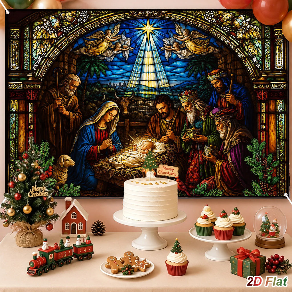 Tapeçaria de Cenário de Presépio Decoração de Feliz Natal para Casa 2026 Fundo do Nascimento de Jesus Natal Ano Novo 2027